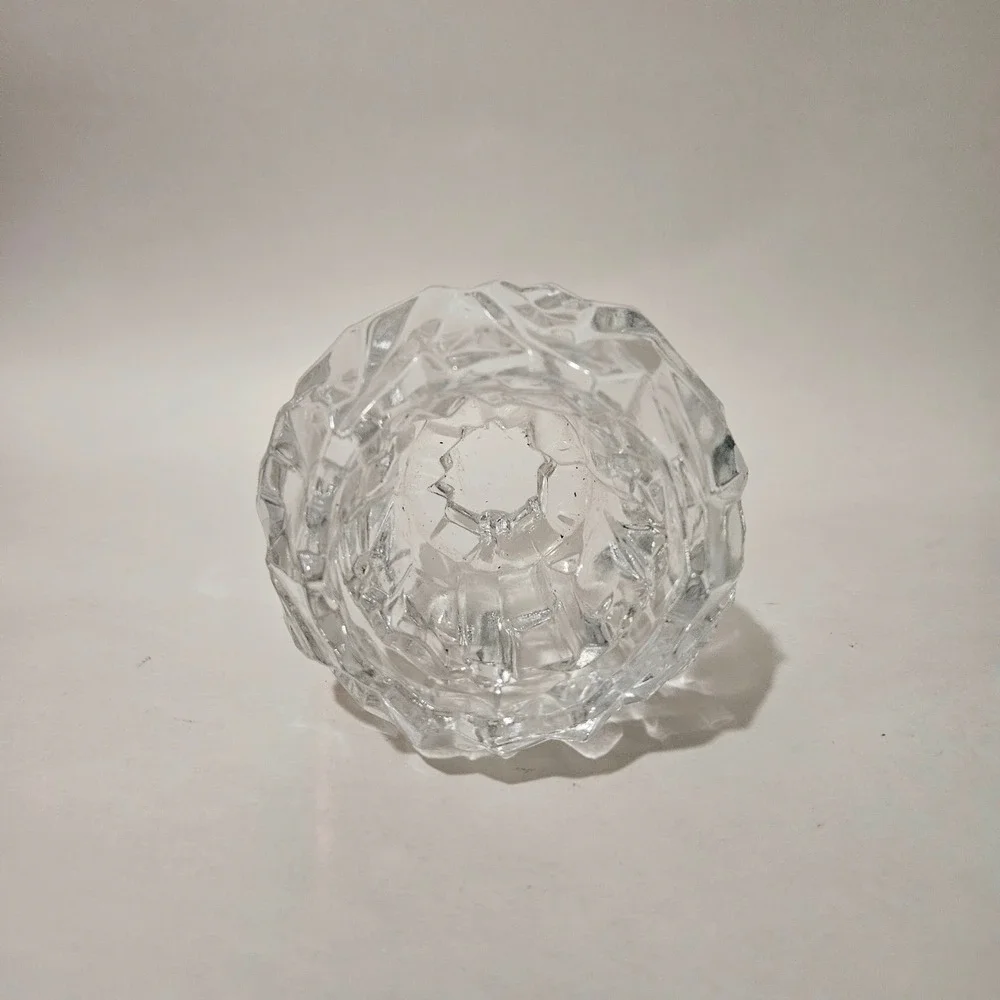 Vintage Clear Geometric Textured Glass Votive Candle Holder Ice Block Style